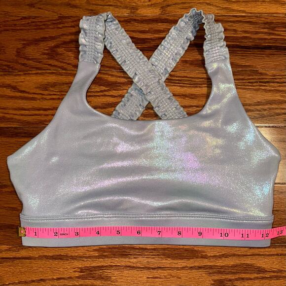 Zyia Active Metallic Grey Silver Light N Tight Ruffle Strap Sports Bra Size S - Picture 10 of 11
